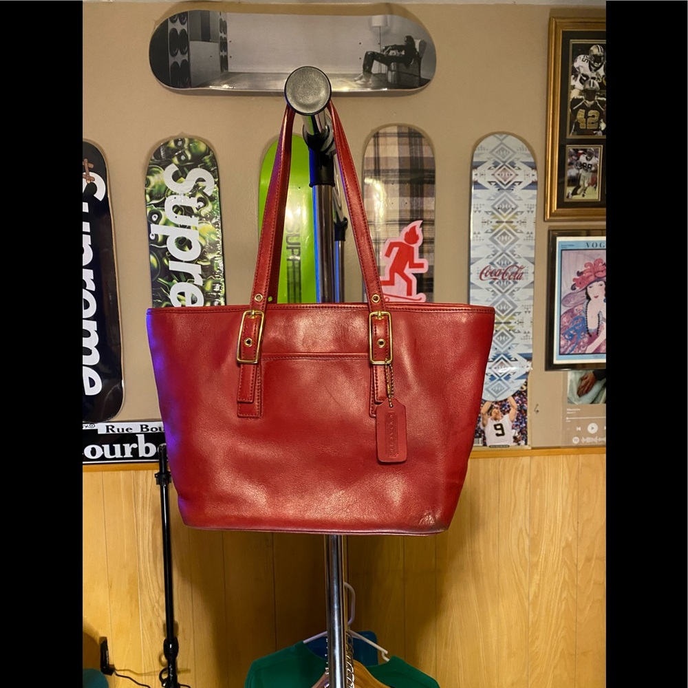 Red leather Coach tote bag